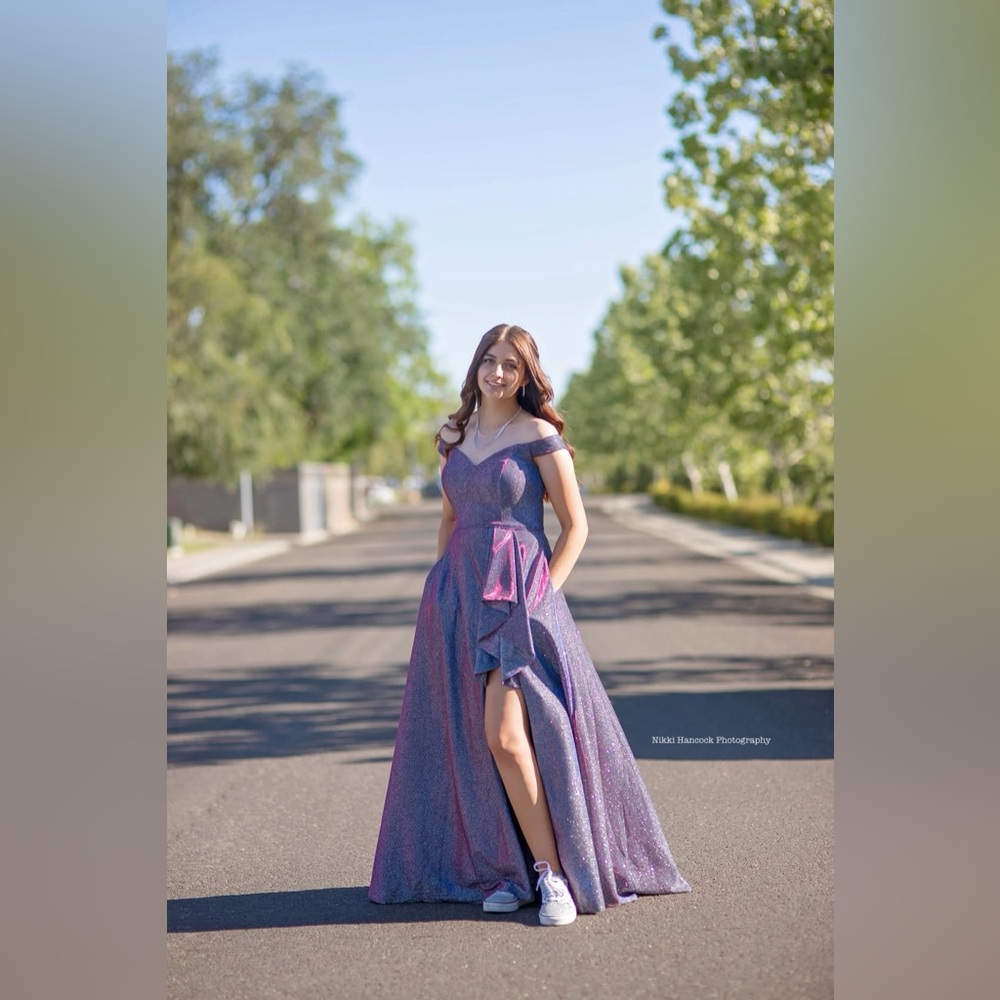 Color changing Elegant Purple Off-Shoulder Formal Gown